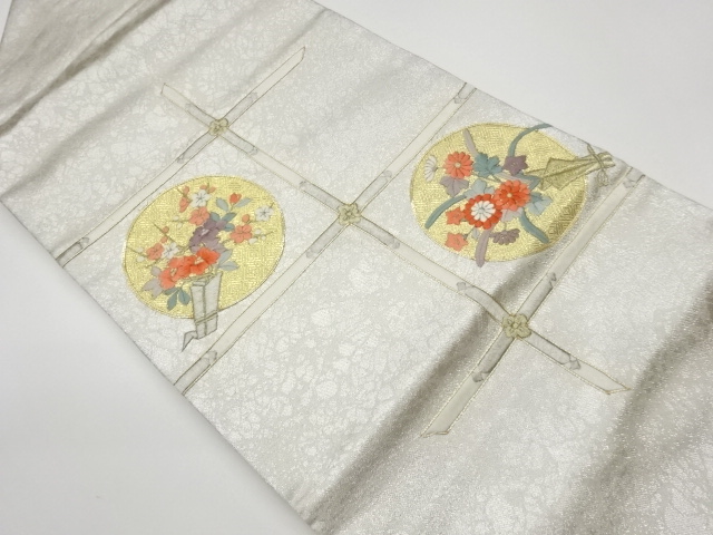 リサイクル　金駒刺繍丸紋に花熨斗模様名古屋帯